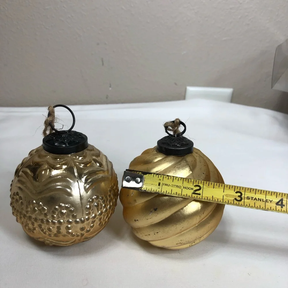 Pottery Barn MERCURY GLASS Embossed Gold Antique Finish‎ Christmas Ornaments 6
